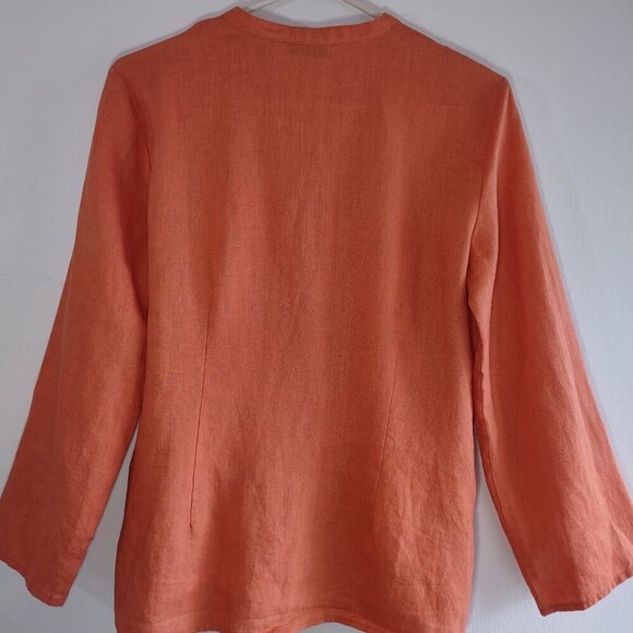 ecologie Embroidered Linen Blouse 3/4 Sleeve V-Neck Burnt Orange Size Medium - Picture 4 of 8
